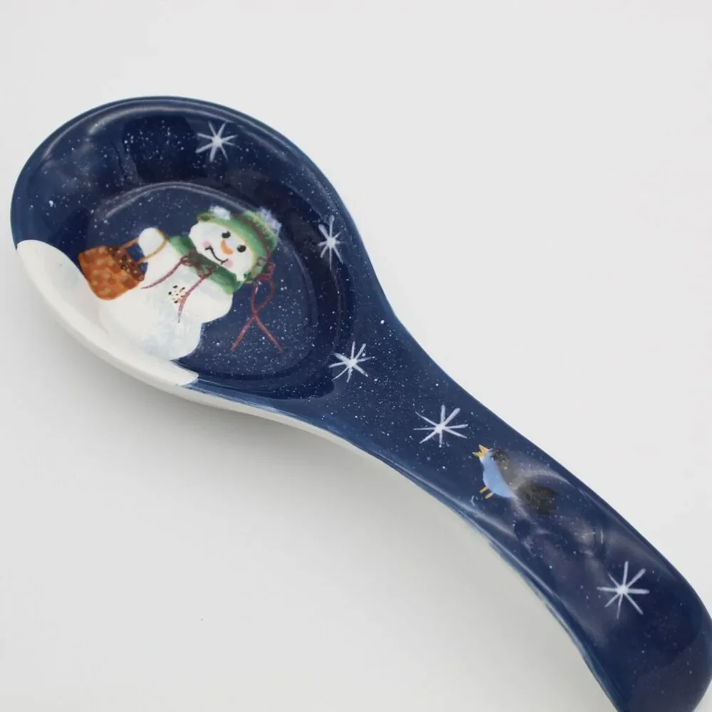 Crazy Mountain Snowman Spoon Rest Snowflake Blue Bird Basket Winter Decor